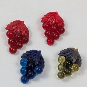 Vintage Plastic Grape Cluster Buttons Set of 4 Red Blue Yellow Midcentury Fruit